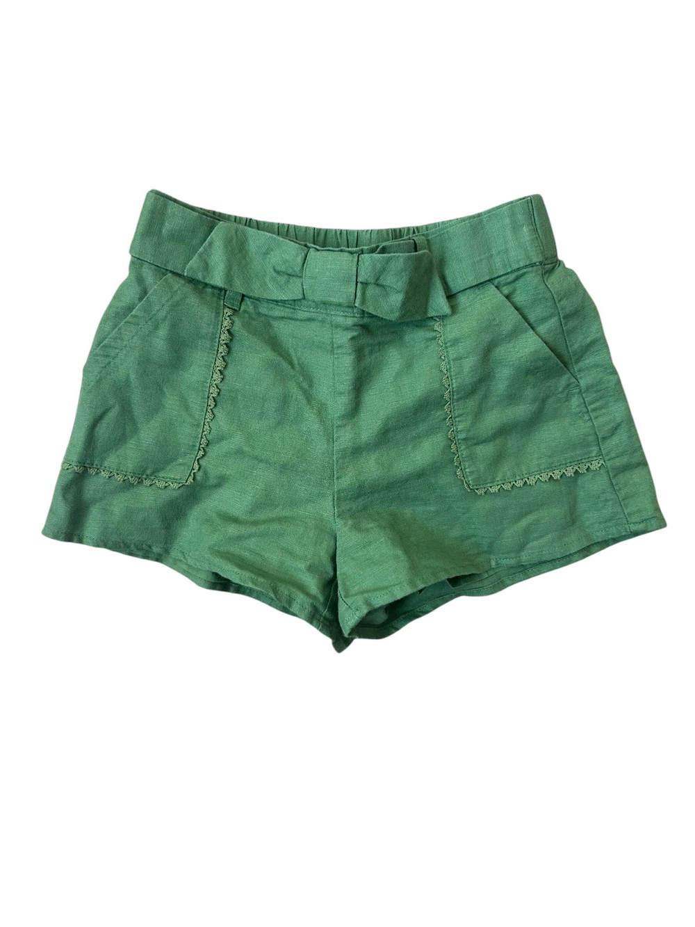 Janie and Jack Girls’ Green Linen-Cotton Pull On Shorts Bow Detail Size 5